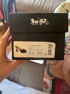 Coach Laurence Suede Black Platform Peep-Toe Heels (Box)